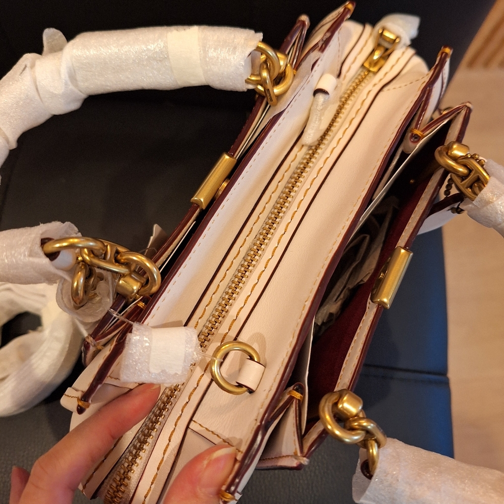 Coach Brown Signature Canvas Satchel with Cream Trim and Gold Hardware - Picture 2 of 11